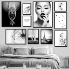 Плакаты с перьями, одуванчиками, совой, черные, белые цветочные принты, картины на стену для девочек, картины на холсте, декор для гостиной, картина HD3135