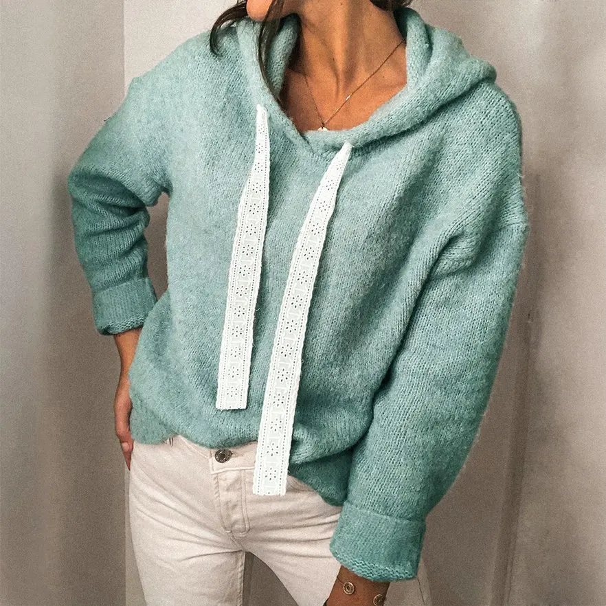 

Модные женские свитера с длинным рукавом, свободные однотонные Топы с капюшоном, женские пуловеры в уличном стиле, теплые рубашки для осени ...