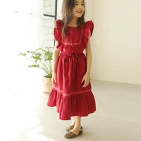 Ruffles Cotton Maxi Teenage Long Dress Princess Girl 2021 Toddler Kids Dresses For Girls Summer Petal Sleeve Red Khaki Clothing