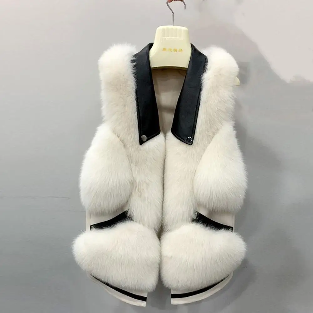 FURSARCAR 2021 New Real Natrual Fox Fur Vest Genuine Motorcycle Leather Fur Women Winter Waistcoat Sheep Skin Fox Fur Gilet