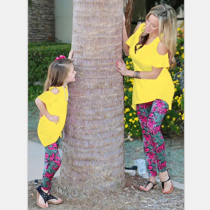 Одежда для мамы и дочки одинаковые комплекты семьи брюки Леггинсы женщин девочек