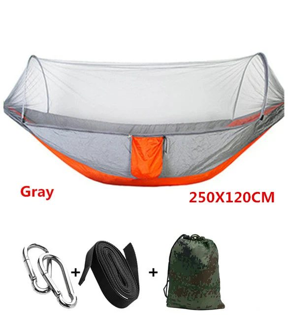 Gray 250X120 Автоматический разворачивающийся гамак Сверхлегкий парашютный гамак охотничий москитная сетка двойной подъемный уличный гамак мебель 250X120 см - Цвет: Gray 250X120