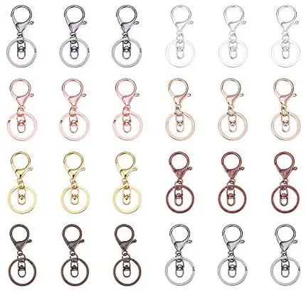 

32 шт. 8 цветов из алюминиевого сплава с застёжкой "Лобстер" поворотный шнур карабин с кольцом для ключей для брелок для рукоделия, 68x30mm