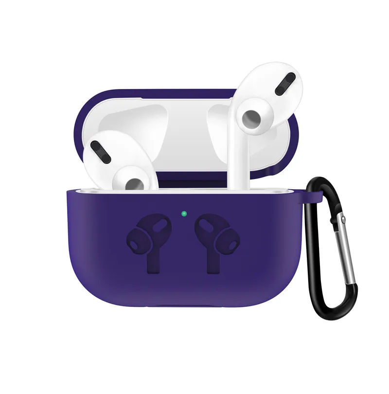 Фиолетовый Мягкий силиконовый чехол для AirPods 3 BuckleShockproof чехол для Airpods Pro зарядный чехол светодиодный защитный чехол Аксессуары для наушников - Цвет: Фиолетовый