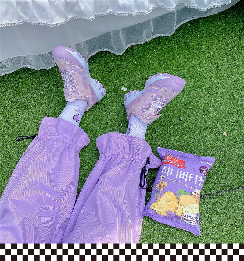 Женские японские Свободные кружевные трусы широкие брюки фиолетовые весенне