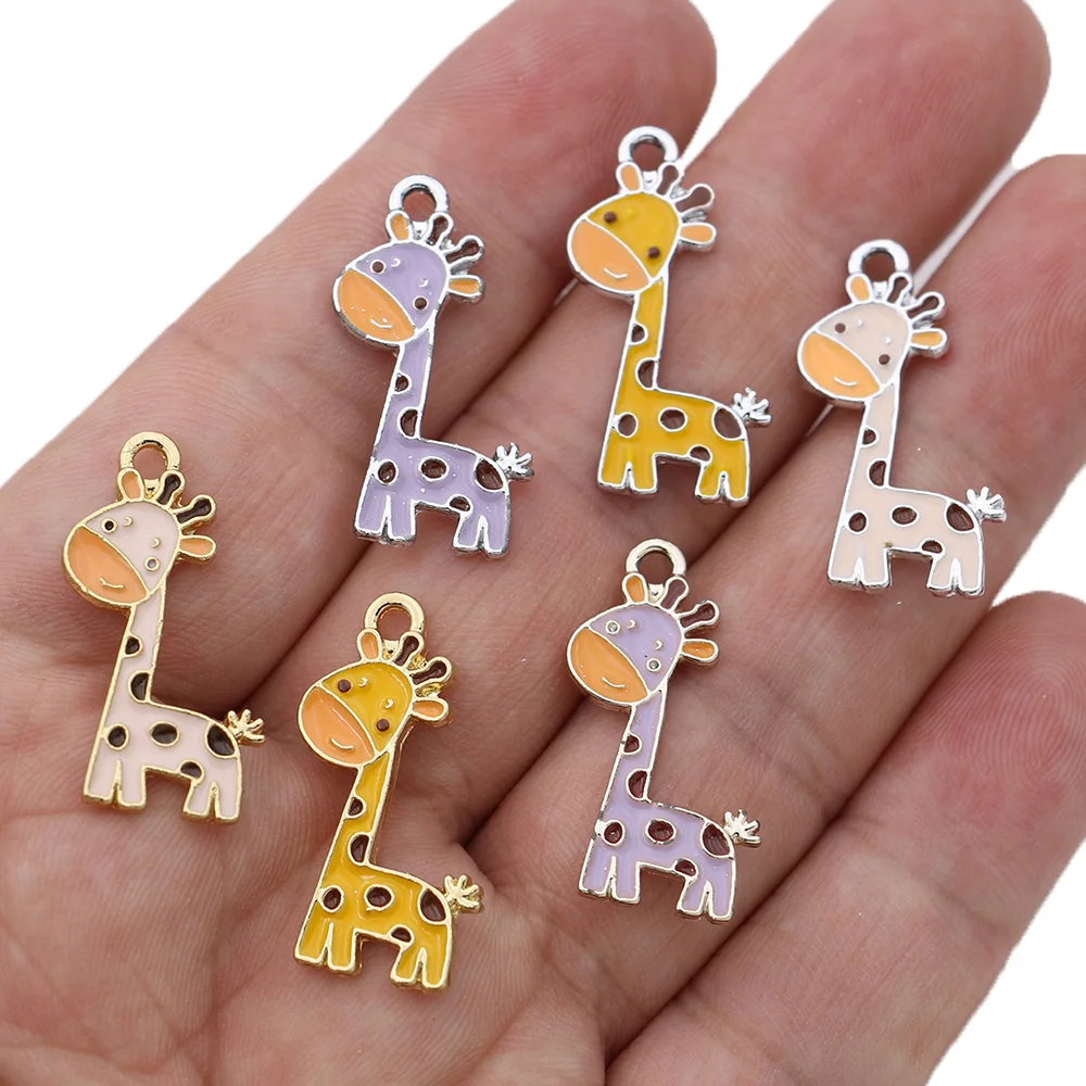 

5Pcs Enamel Gold Color Giraffe Designer Charms Pendant Jewelry Making Earrings Bracelet Necklace Accessories DIY Craft 27x15mm