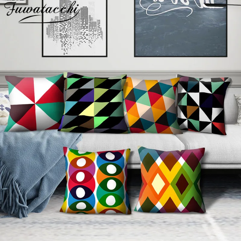Fuwatacchi Geometric Pattern Pillow Case Color Stripes Printed Cushion Cover for Home Sofa Couch Decorative Pillowcases 45x45cm | Дом и сад
