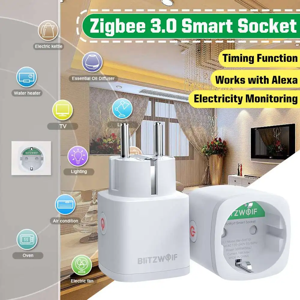 

BlitzWolf BW-SHP13 3680W 16A EU Plug Zigbee 3.0 Smart WIFI Outlet Socket APP Remote Controller Timer work with Alexa Google Home