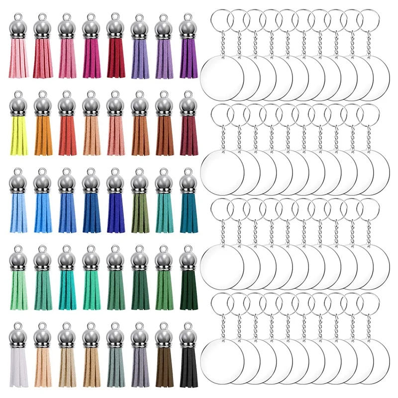 

160 шт. прозрачные акриловые круглые заготовки, набор брелоков с кисточками, в том числе для проектов «сделай сам», ремесло