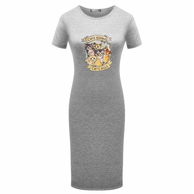 С изображением котенка платье карандаш милые летние камуфляжные облегающее