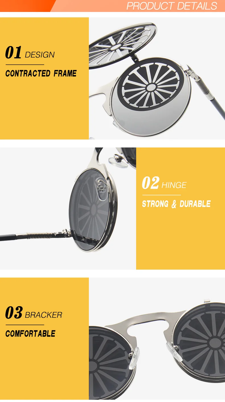 Ретро стимпанк Солнцезащитные очки для мужчин и женщин металлические флип ап