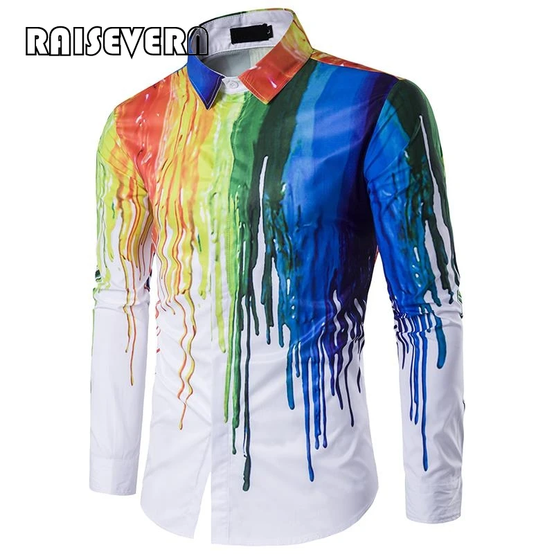 Новинка 2019 брендовая мужская рубашка с принтом брызг чернил мужские рубашки гик