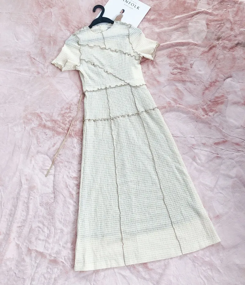 

Chic Wooden Ear Patchwork Pleated Women Dress 2021 Spring Summer Drawstring Vestidos New High Waist Plaid Dresses