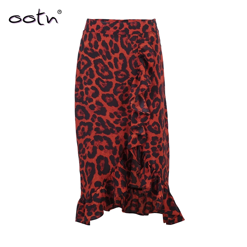 Ootn Leopard длинная юбка женский Высокая талия длинная юбка Женский Улица рябить животных печати юбка Женский Лето Красный для отдыха