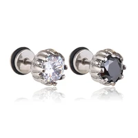fashion small stainless steel round black zircon stud earrings for men women vintage punk gothic jewelry accessories earrings