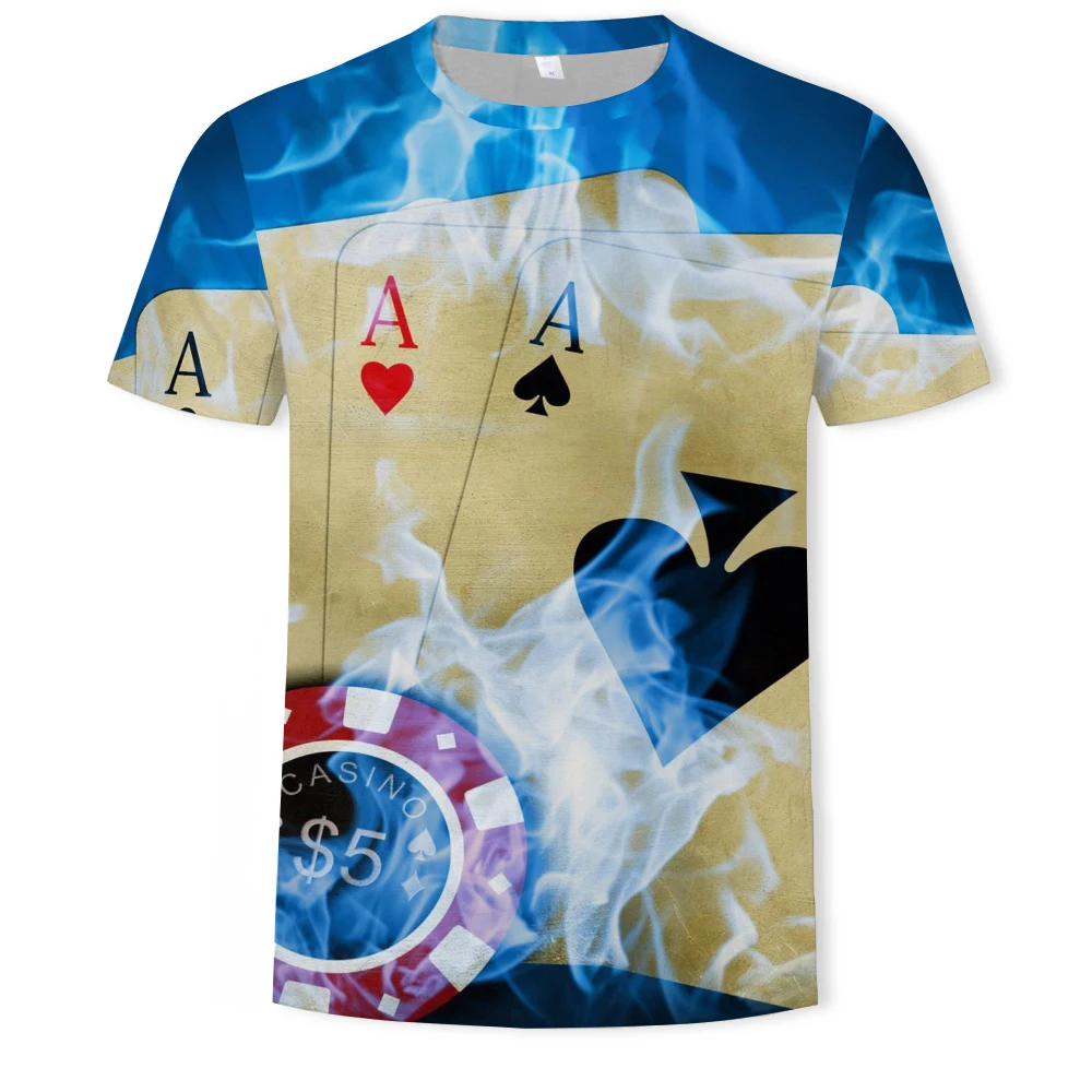 

2021 Playing cards 3D printing men's and women's fashion T-shirt poker street clothing loose comfortable fabric O-ne