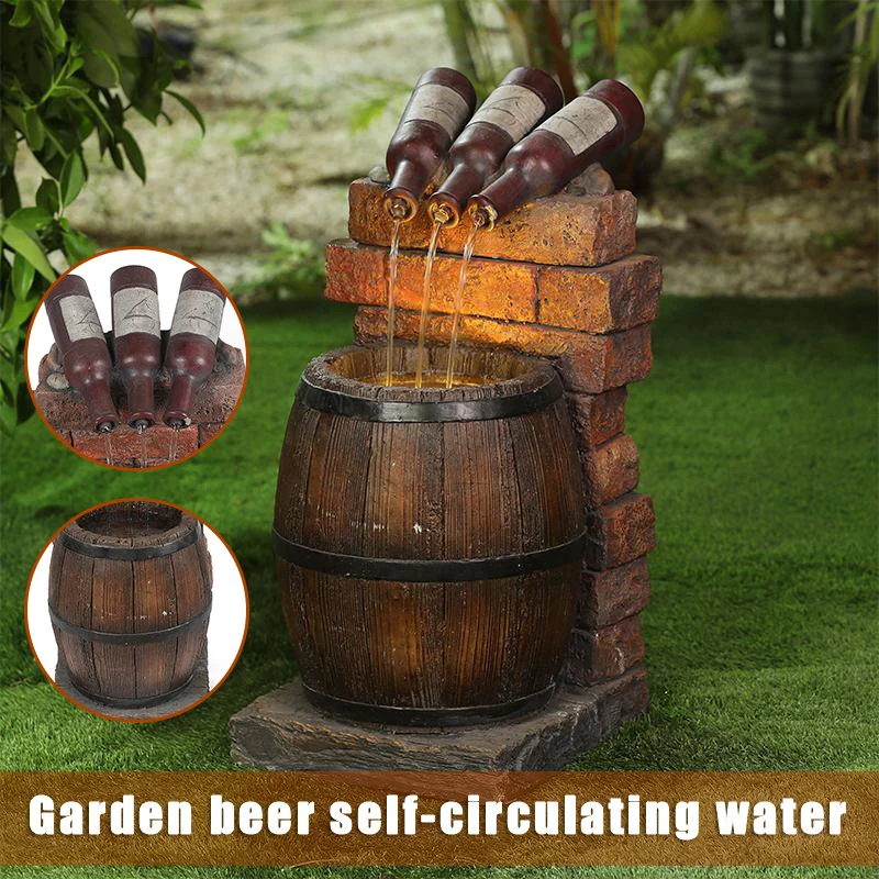 

Hot Resin Wine Bottle and Barrel Outdoor Water Fountain Sculpture Rustic Yard & Garden Waterfall Decoration