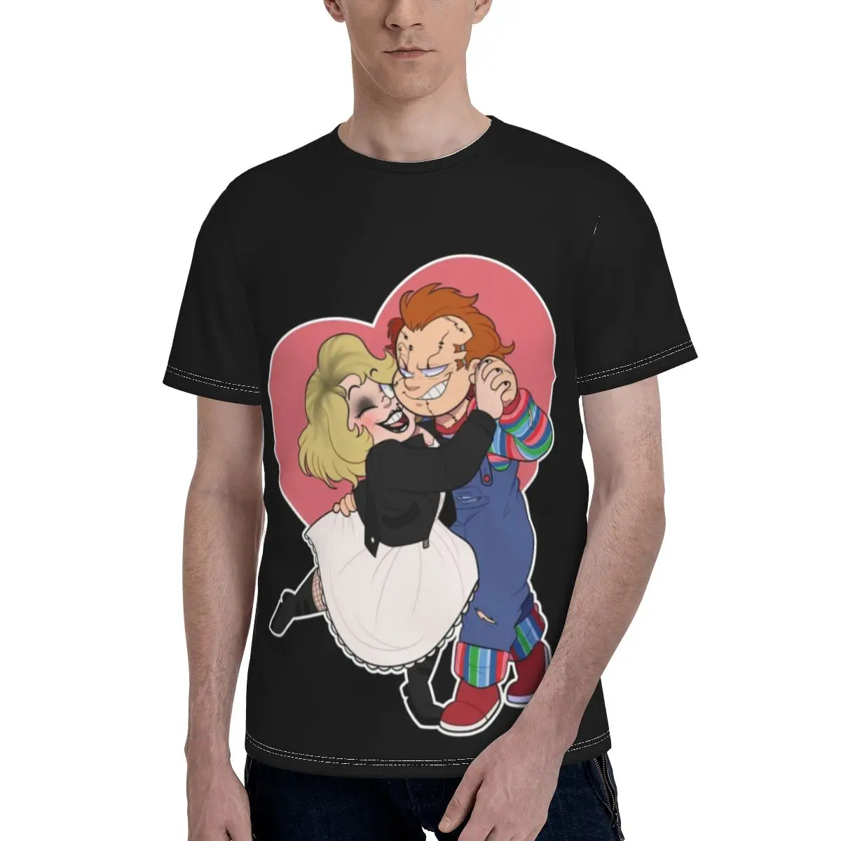 

Chucky Love Together Forever T-Shirt Creepy Lover Beach Fun Polyester T Shirt Print Short Sleeve Tee Shirt Mens Oversize