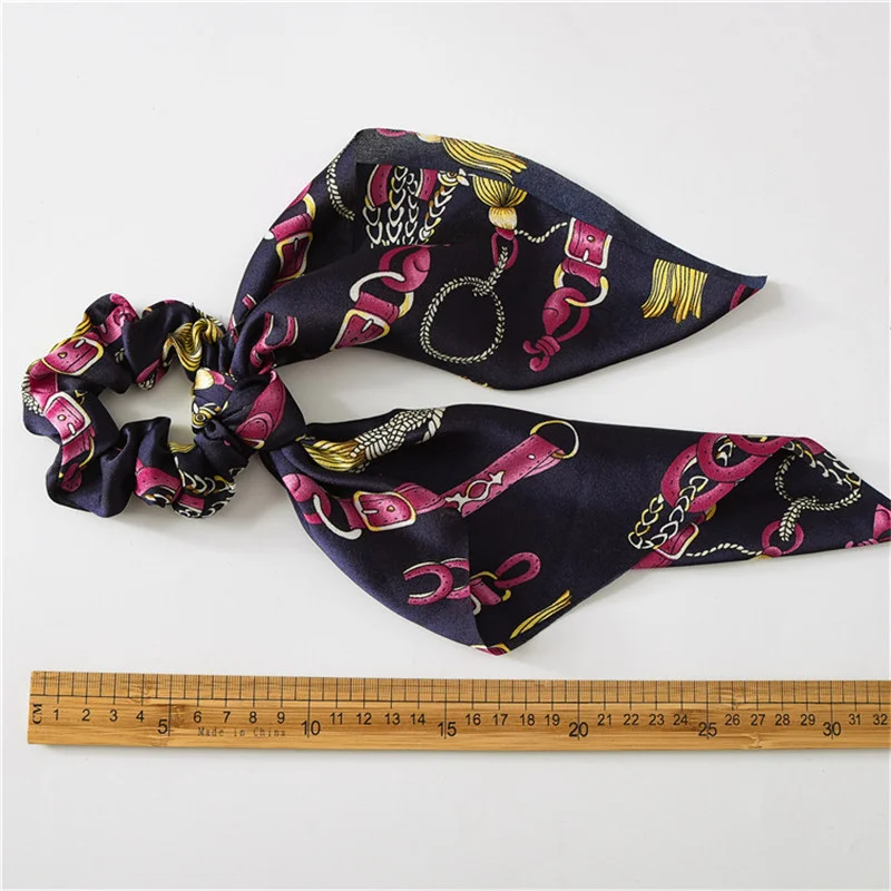 

2019 Newest Fashion Flower Print Scrunchie Women Ribbon Elastic Hair Bow Scarf Hair Rubber Hair Ropes Girls Hair Accessories