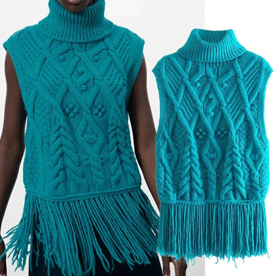 

Withered Winter Sweaters Women Ins Blogger Indie Folk Vintage Tassels Turtleneck Vest Pull Femme Sweaters Women Pullovers Tops