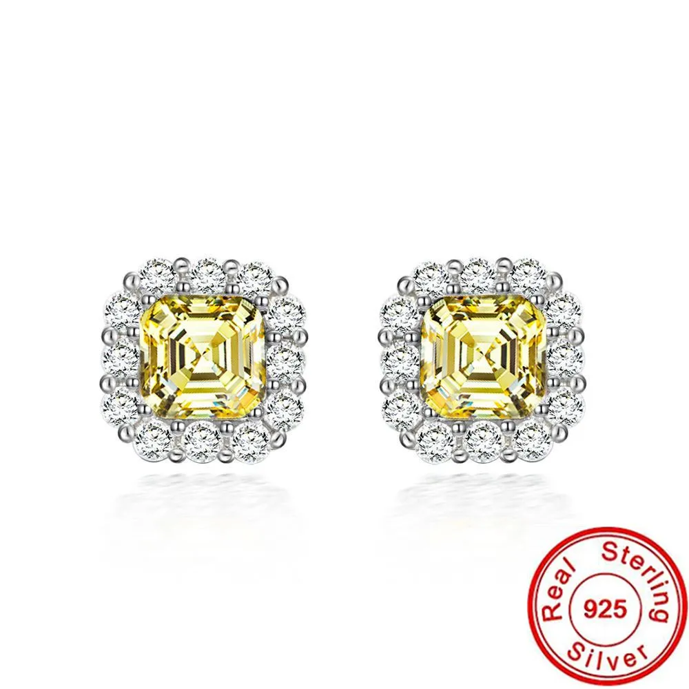 

Asscher cut 7mm Topaz Diamond Stud Earring 925 Sterling Silver Engagement Wedding Earrings for women Promise Party Jewelry
