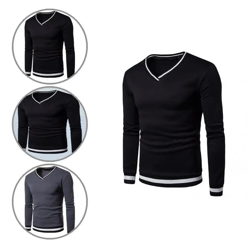 

Terrific Men Shirt All Match Simple Contrast Colors Autumn Top Base Shirt Men Top