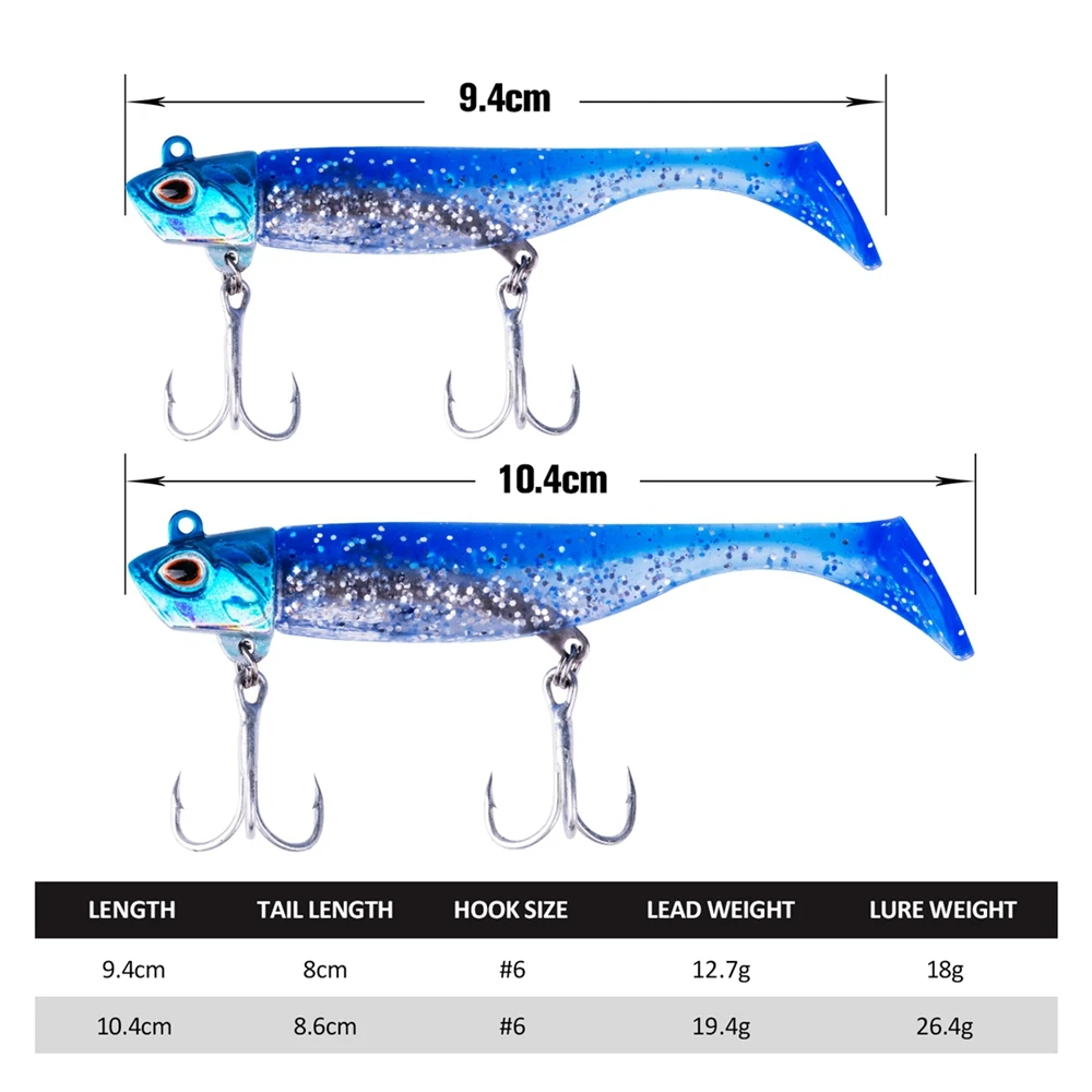 Goture 5pcs Jig Head Soft Fishing Lure Wobbler Silicone Artificial Bait Sea Bass Tackle (1Head + 2 Tail) | Спорт и развлечения