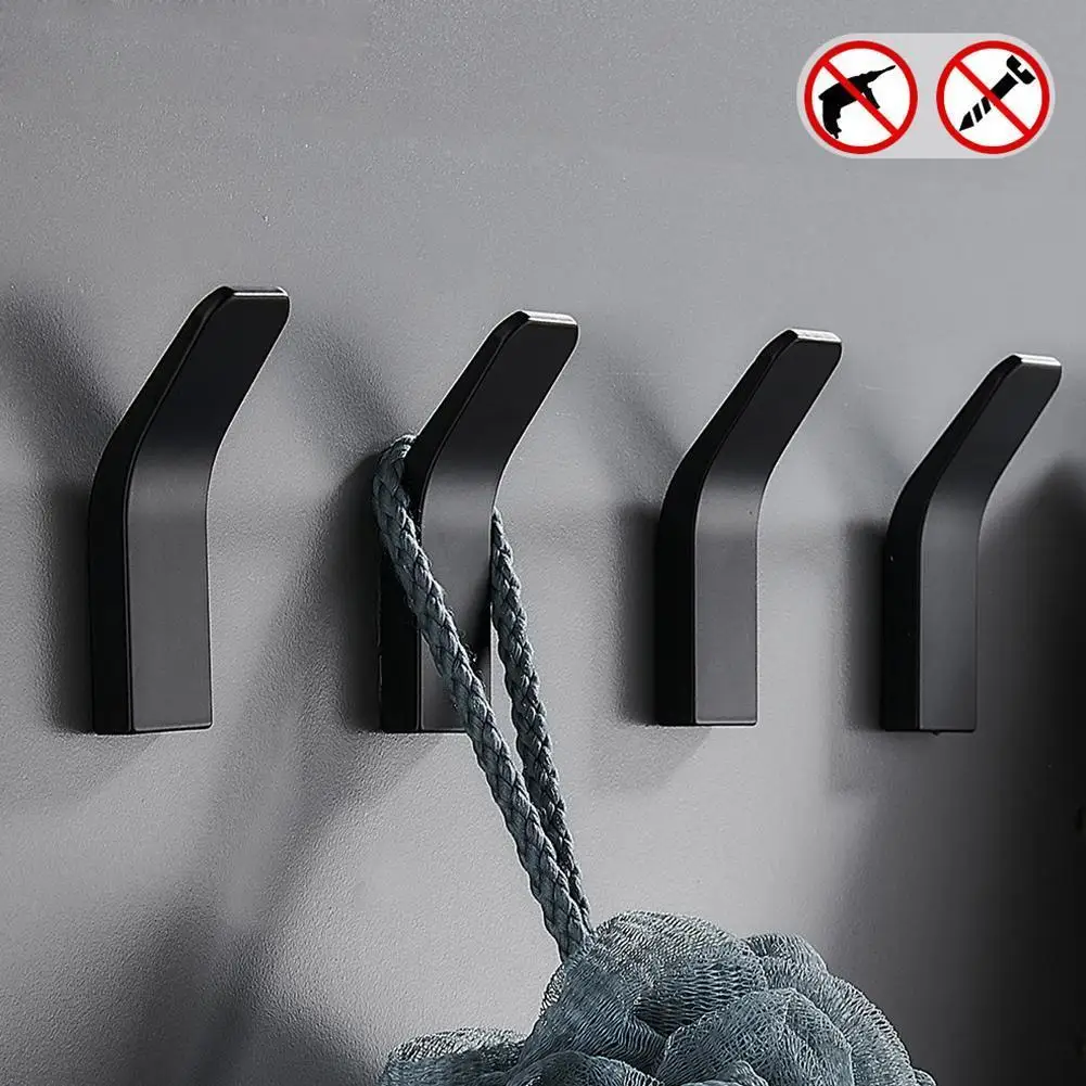 

Punch-free Robe Hooks Black Bathroom Hook For Towels Wall Mounted Decoration Coat Hooks Rack Clothes Hangers