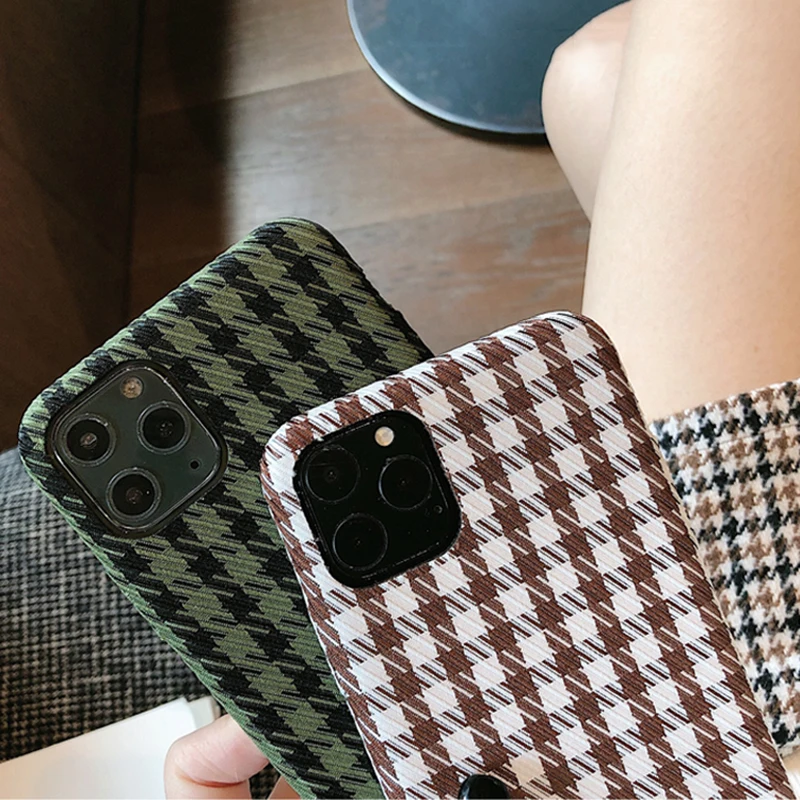 Retro Grid Warm Fuzzy Phone Cases For iPhone 11 Pro Max XS X XR 7 8 Plus Case Fashion Plaid Fabric Lattice Pattern Cloth Cover | Мобильные