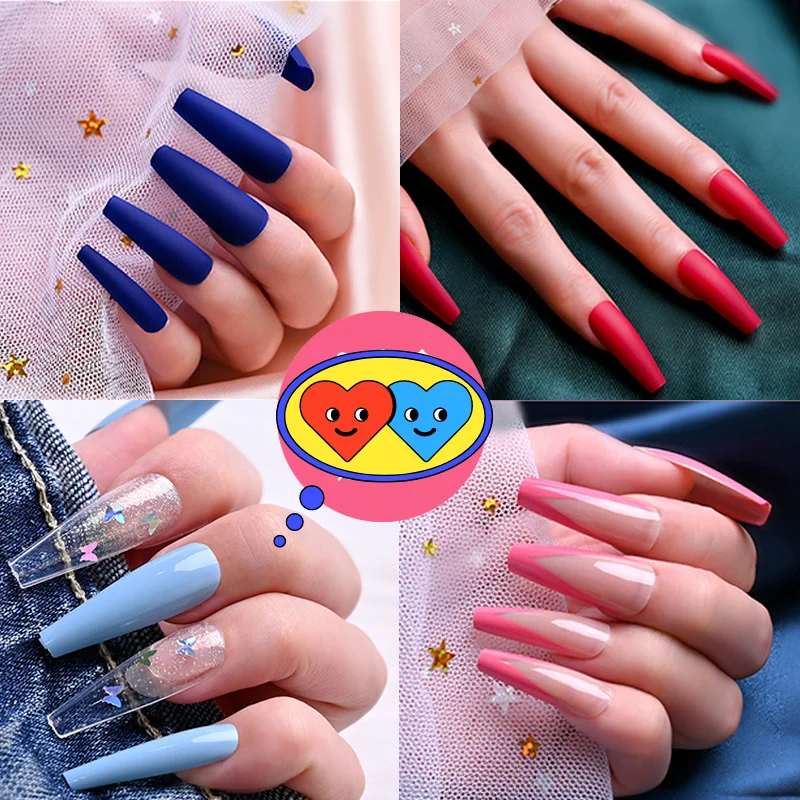 

24PCS/box Gradient Color Ballet Med-Length Fake Nails press on full cover Wearing Wearable acrylic nail tips with glue for girls