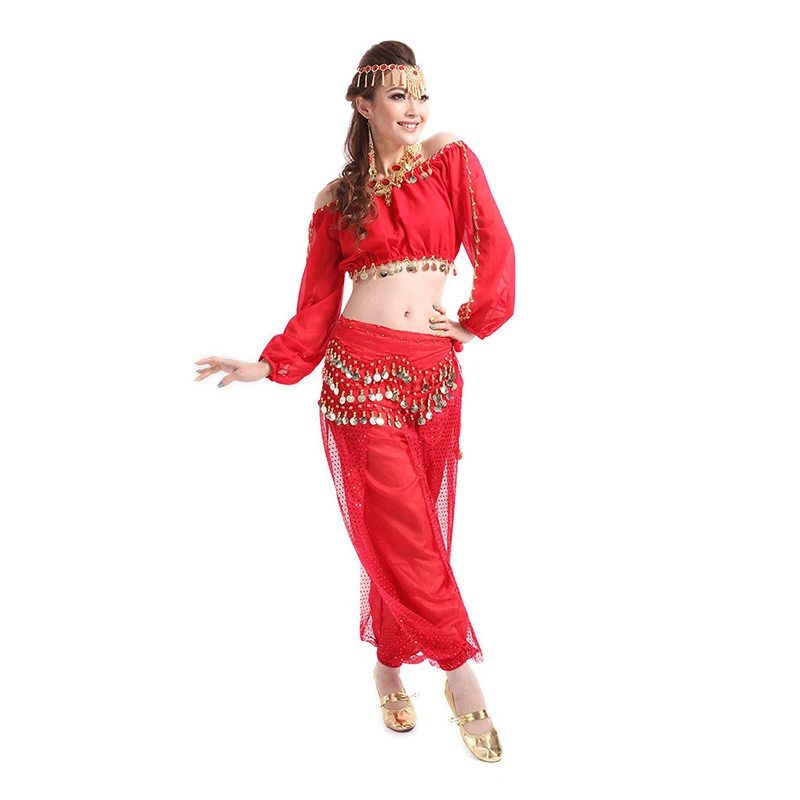 Профессиональный женский комплект для танца живота пояс с цепочкой пальто брюки