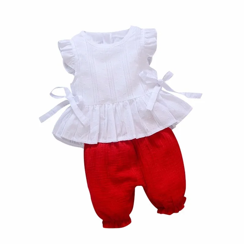 Новинка летняя Милая одежда для маленьких девочек детская Кружевная футболка и