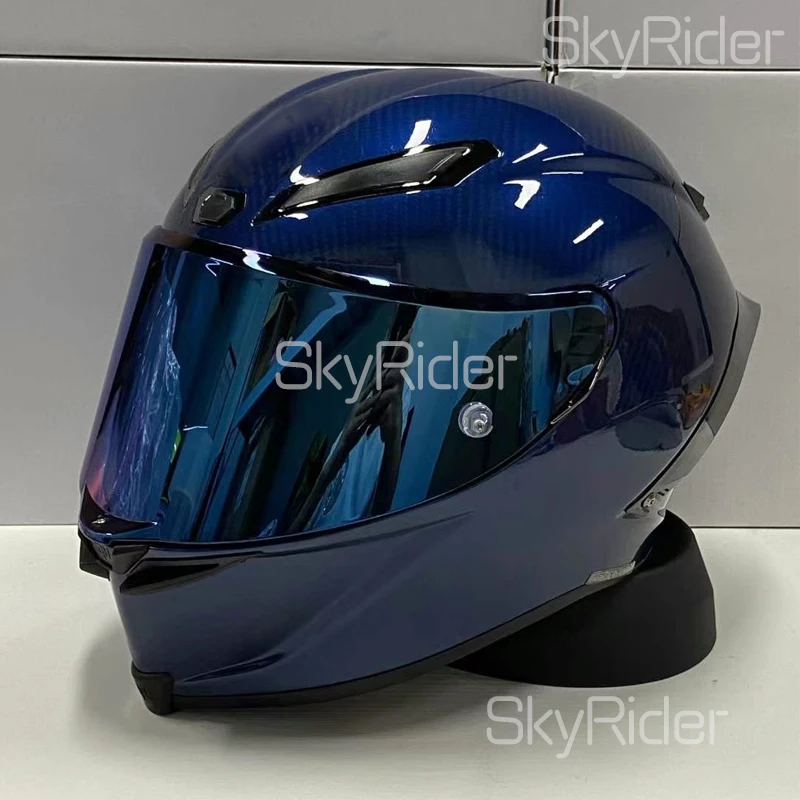

Мотоциклетный шлем, всесезонный синий шлем из углеродного волокна для мотокросса, для езды на мотоцикле