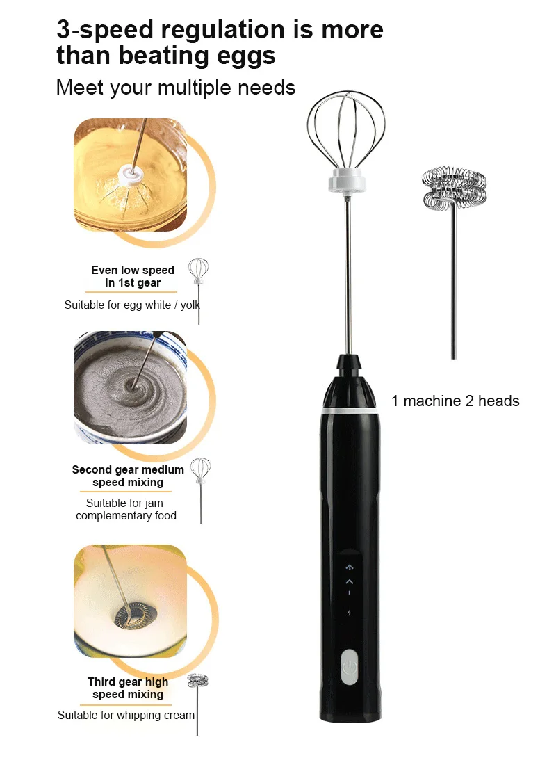 

New USB Electric Milk Frother 3 Speeds Coffee Foamer Handheld Automatic Egg Beater Milk Shaker USB Charging Household Appliance