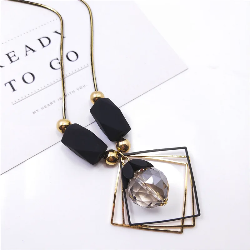

Fashion Long Necklace For Women Fine Cristal And Geometry Pendant Dress Sweater Accessories
