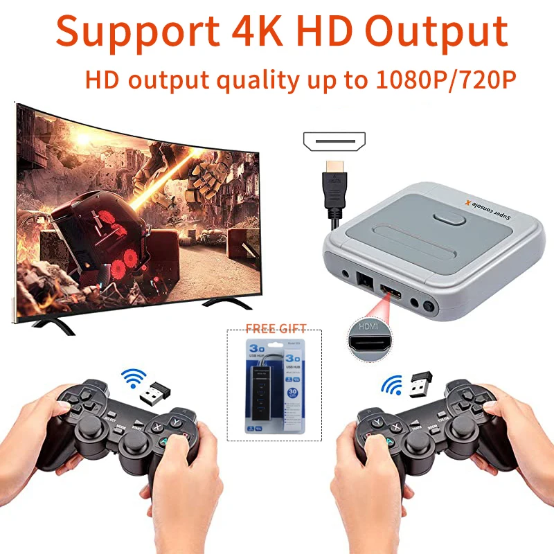 

Super Console X WIFI Video Game Consoles Support AV/HD 4K HD Output Retro Game Player Built-in 50000 Games For PSP PS1 N64 MD