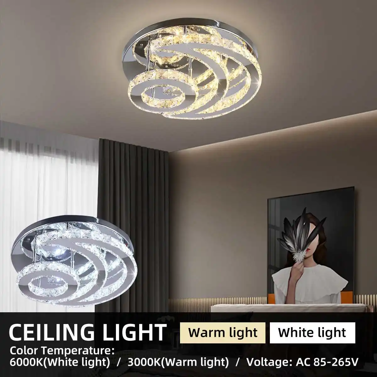 

Современная светодиодная потолочная люстра, хрустальная лампа для гостиной, спальни, декоративный потолочный светильник для ресторана, ко...