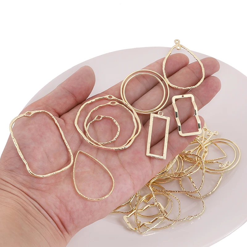 

10pcs KC Gold Color Epoxy Abrasive Frame Charm For DIY Earring Necklace Pendant Women's Jewelry Making Accessories