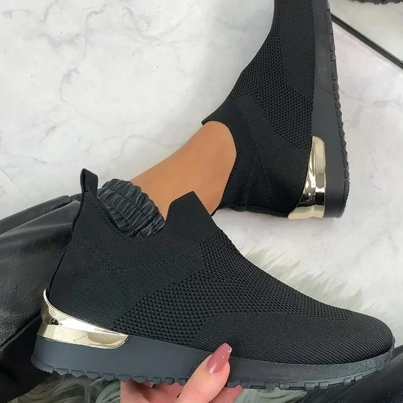 

2021 New Flying Woven Mesh Sports Shoes Women’s Stretch Cloth Socks Shoes Breathable Comfortable Single Shoes Large Size