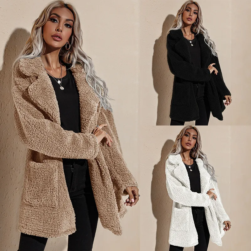 

Women's autumn and winter fashion long plush coat casual coat