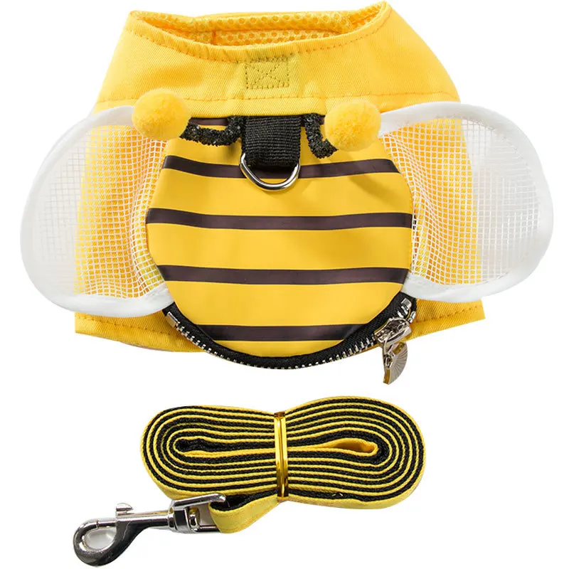 

S/M/ L/XL Cute Bee Small Dog Vest Harness Pet Collar Chest Leash with Traction Rope Walking Lead Leashes Pet Accessories