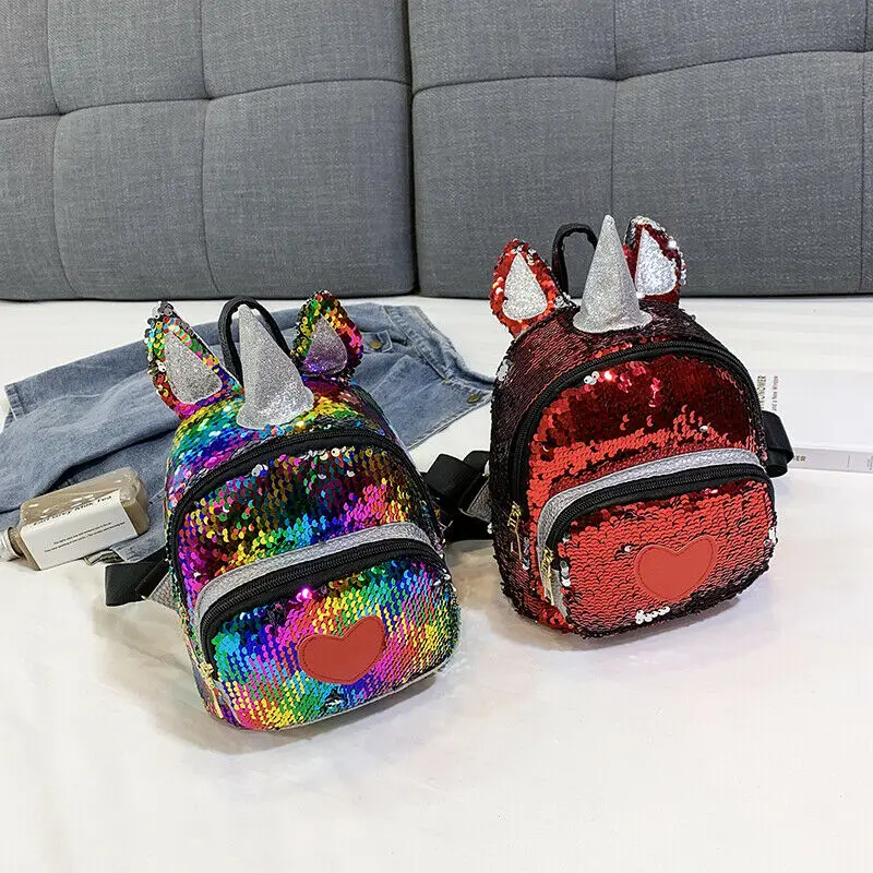 Блестящие радужные детские школьные сумки с единорогом для девочек мягкая