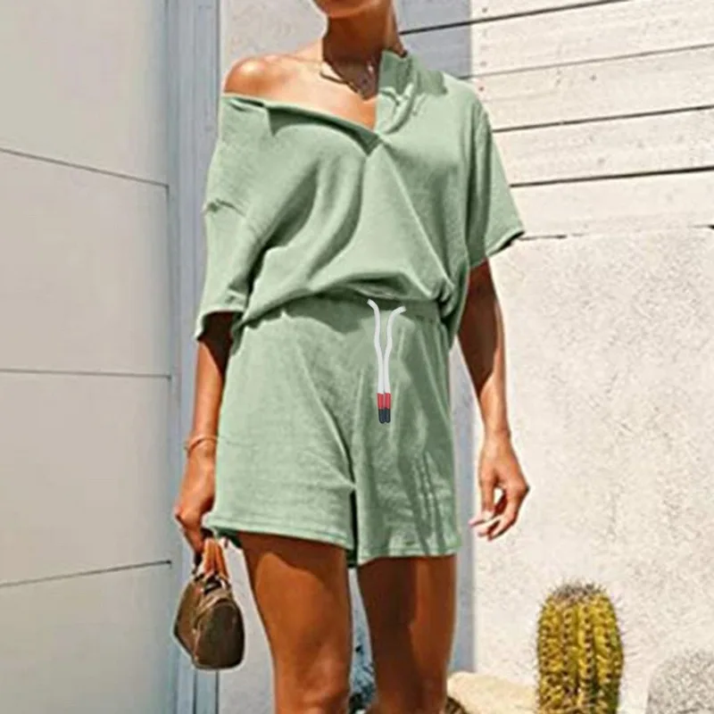 

2021 Summer Ladies Homewear Lounge Wear Women Tracksuit Shorts Set Loose Short Sleeve T Shirt Tops And Mini Shorts Two Piece Set