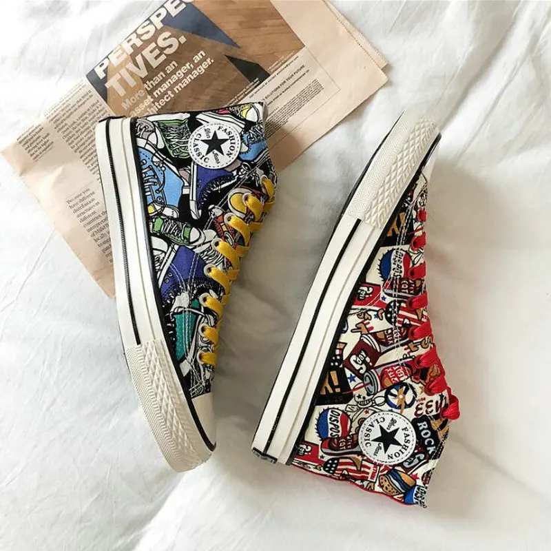 Брендовые мужские граффити повседневные холщовые кроссовки весенние дышащие