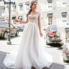 Пляжное свадебное платье без рукавов Booma, с V-образным вырезом, кружевной аппликацией в стиле бохо, свадебное платье с открытой спиной и тюлевым шлейфом