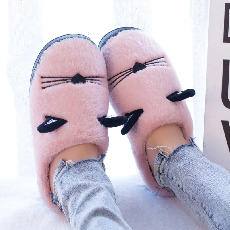 

Winter new coral fleece slippers cartoon cat rabbit hair cotton slippers personalized home cotton shoes non-slip warm shoes