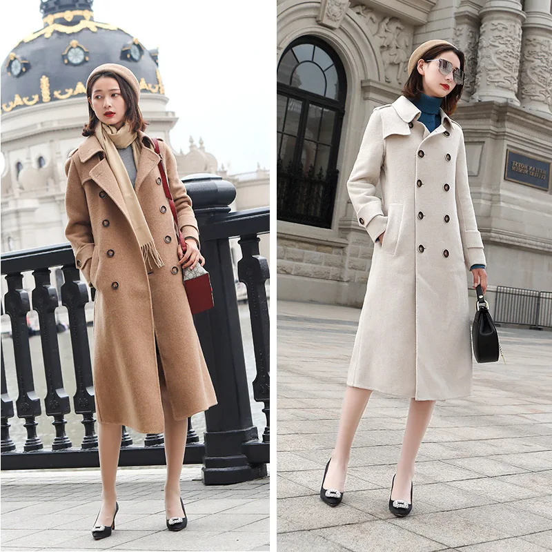 

2020 New British Style Wool Female Jacket Alpaca Double-faced Cashmere Long Coat Women Coats Casaco Feminino KJ355