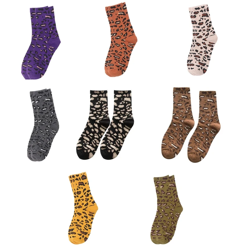 

Женские винтажные леопардовые носки с животным принтом Harajuku, новинка, забавные хлопковые Чулочные изделия средней длины для скейтборда, по...