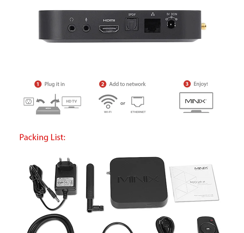 MINIX NEO U9-H Android 7,1 tv Amlogic S912-H Восьмиядерный Smart tv Box 2 ГБ DDR3 16 ГБ+ NEO A3 Voice Air mouse 4K HDR wifi телеприставка