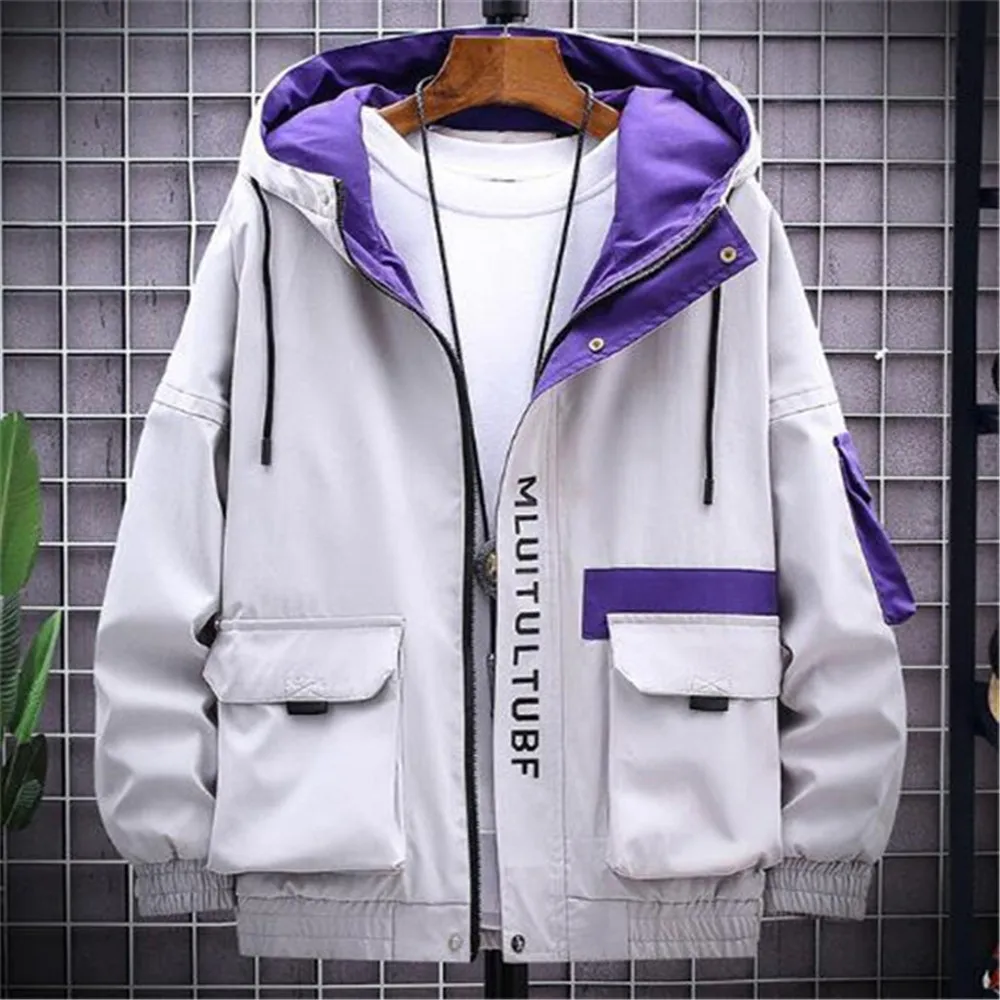 

Spring Autumn Tooling Jacket Men's New Hooded Windbreaker Short Korean Style Trendy Student Clothes Coats Tops
